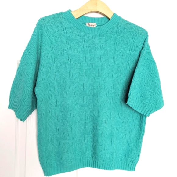 Vtg Green Short Sleeve Knit Sweater, Large. HP! - Picture 3 of 15